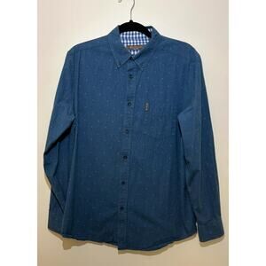BEN SHERMAN Blue Button Down Long Sleeve Cotton Spandex Shirt Pocket Mens L